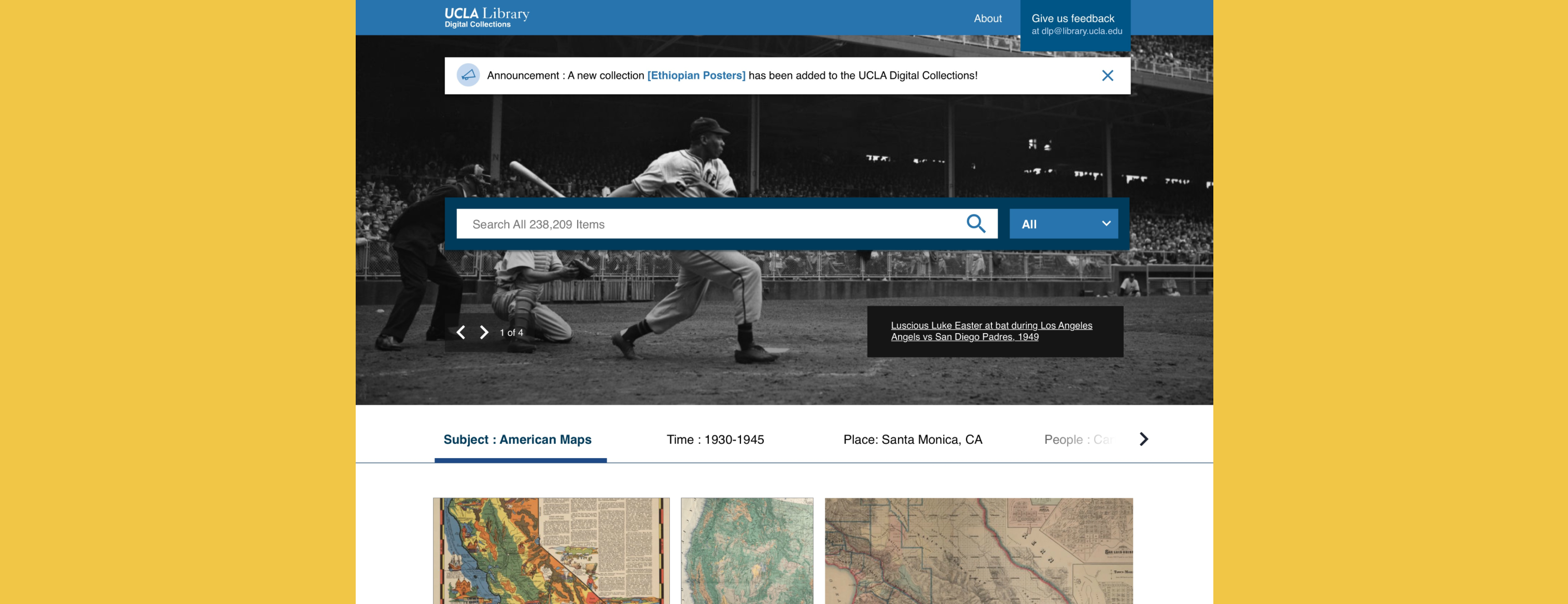 Comp of UCLA Digital Library's homepage in its final iteration